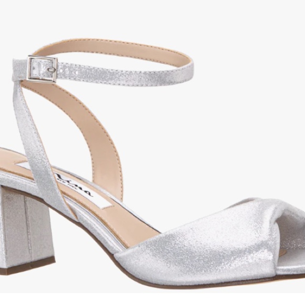 Nina Metallic true Silver reflective Heeled Sandals Nigella Fly size 8 - Picture 2 of 8